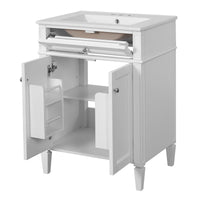VanityFus 24-in White Bathroom Vanity Undermount Single Sink Combo with 2 Soft Close with Ceramic Tops 1 Drawer Adjustable Shelves