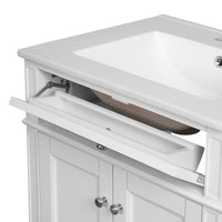 VanityFus 24-in White Bathroom Vanity Undermount Single Sink Combo with 2 Soft Close with Ceramic Tops 1 Drawer Adjustable Shelves