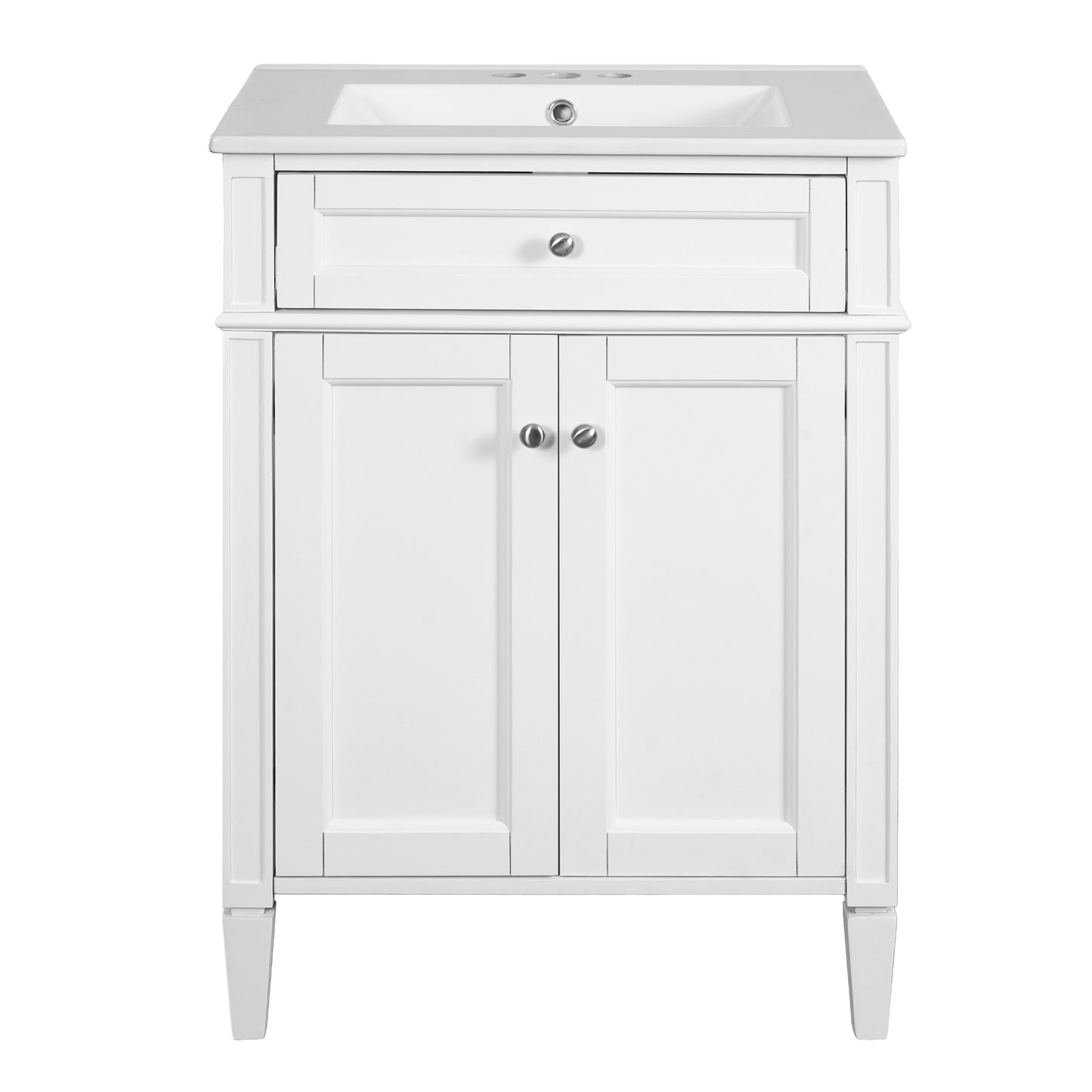 VanityFus 24-in White Bathroom Vanity Undermount Single Sink Combo with 2 Soft Close with Ceramic Tops 1 Drawer Adjustable Shelves