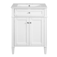 VanityFus 24-in White Bathroom Vanity Undermount Single Sink Combo with 2 Soft Close with Ceramic Tops 1 Drawer Adjustable Shelves