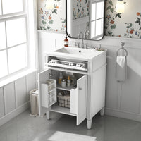 VanityFus 24-in White Bathroom Vanity Undermount Single Sink Combo with 2 Soft Close with Ceramic Tops 1 Drawer Adjustable Shelves