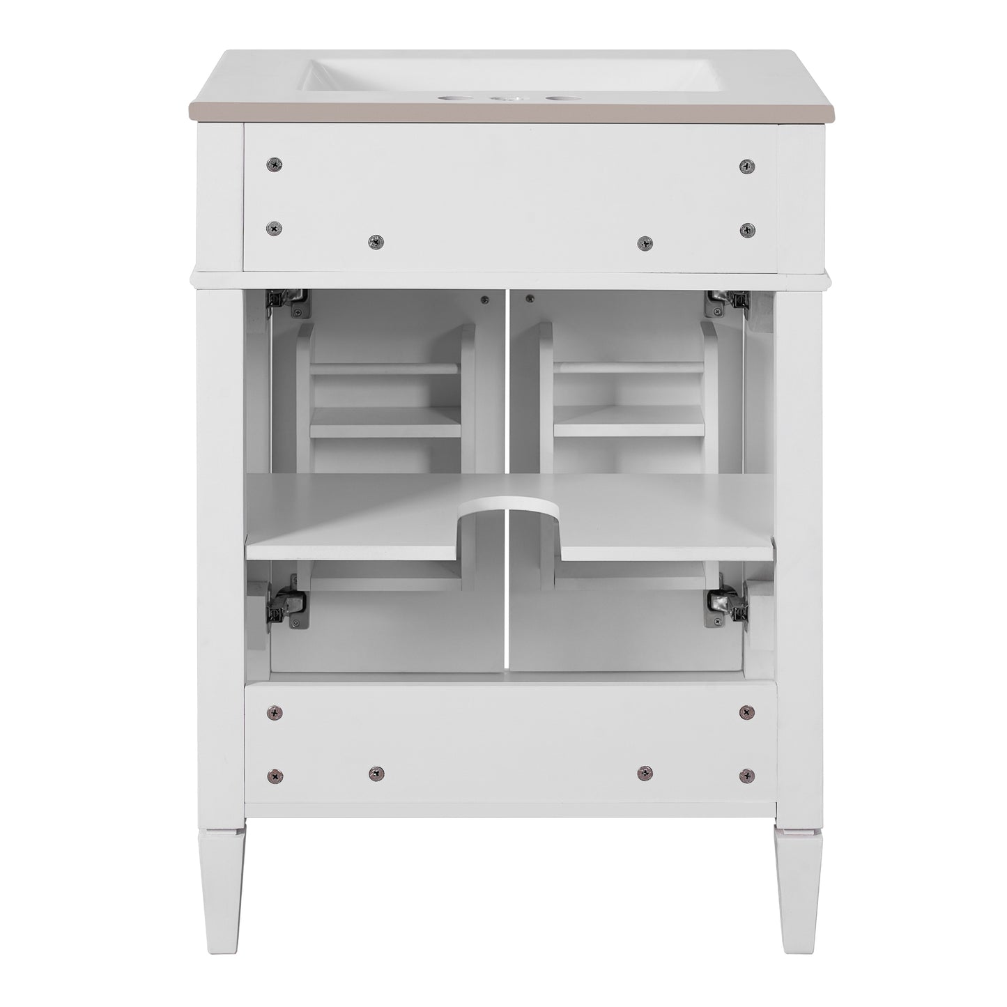 VanityFus 24-in White Bathroom Vanity Undermount Single Sink Combo with 2 Soft Close with Ceramic Tops 1 Drawer Adjustable Shelves