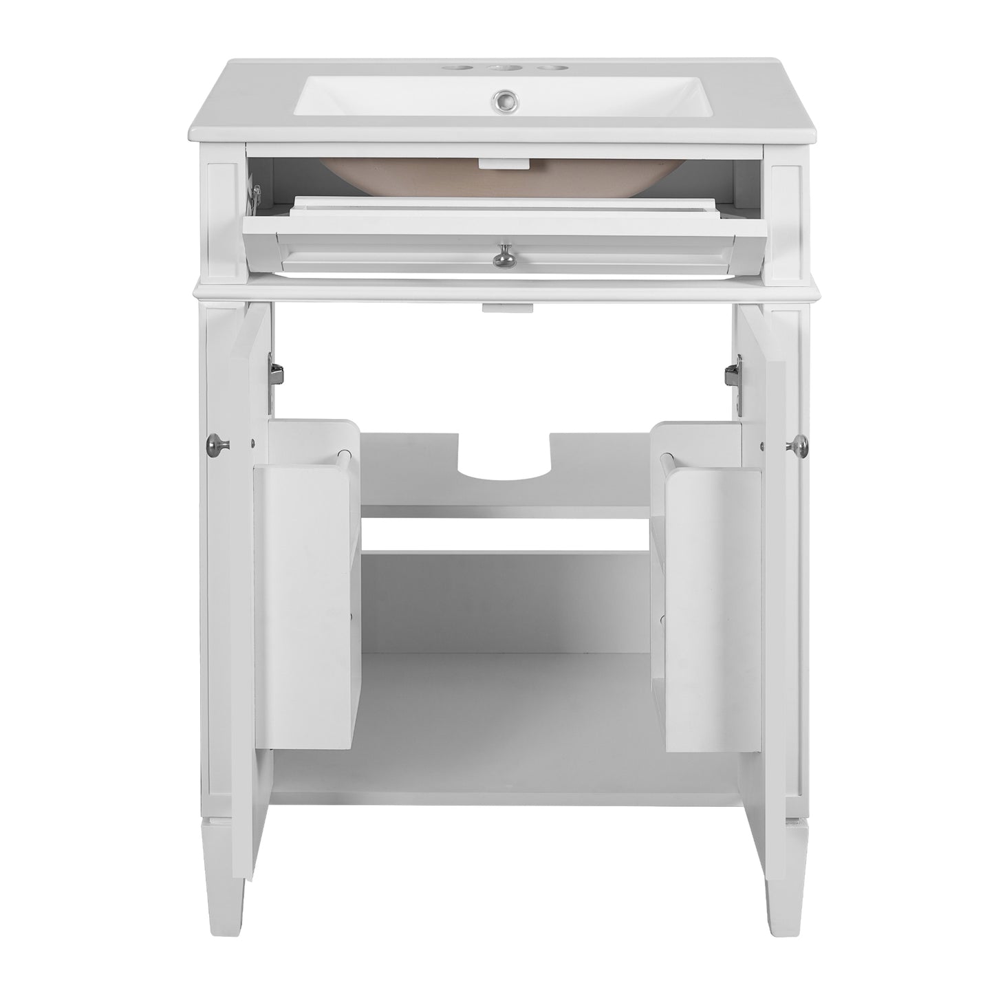 VanityFus 24-in White Bathroom Vanity Undermount Single Sink Combo with 2 Soft Close with Ceramic Tops 1 Drawer Adjustable Shelves