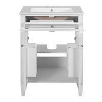 VanityFus 24-in White Bathroom Vanity Undermount Single Sink Combo with 2 Soft Close with Ceramic Tops 1 Drawer Adjustable Shelves