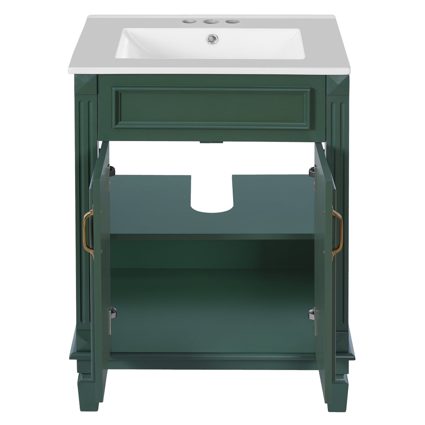 VanityFus 24-in Green Bathroom Vanity Undermount Single Sink Combo with 2 Soft Close with Ceramic Tops Adjustable Shelves
