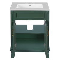 VanityFus 24-in Green Bathroom Vanity Undermount Single Sink Combo with 2 Soft Close with Ceramic Tops Adjustable Shelves