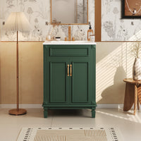 VanityFus 24-in Green Bathroom Vanity Undermount Single Sink Combo with 2 Soft Close with Ceramic Tops Adjustable Shelves