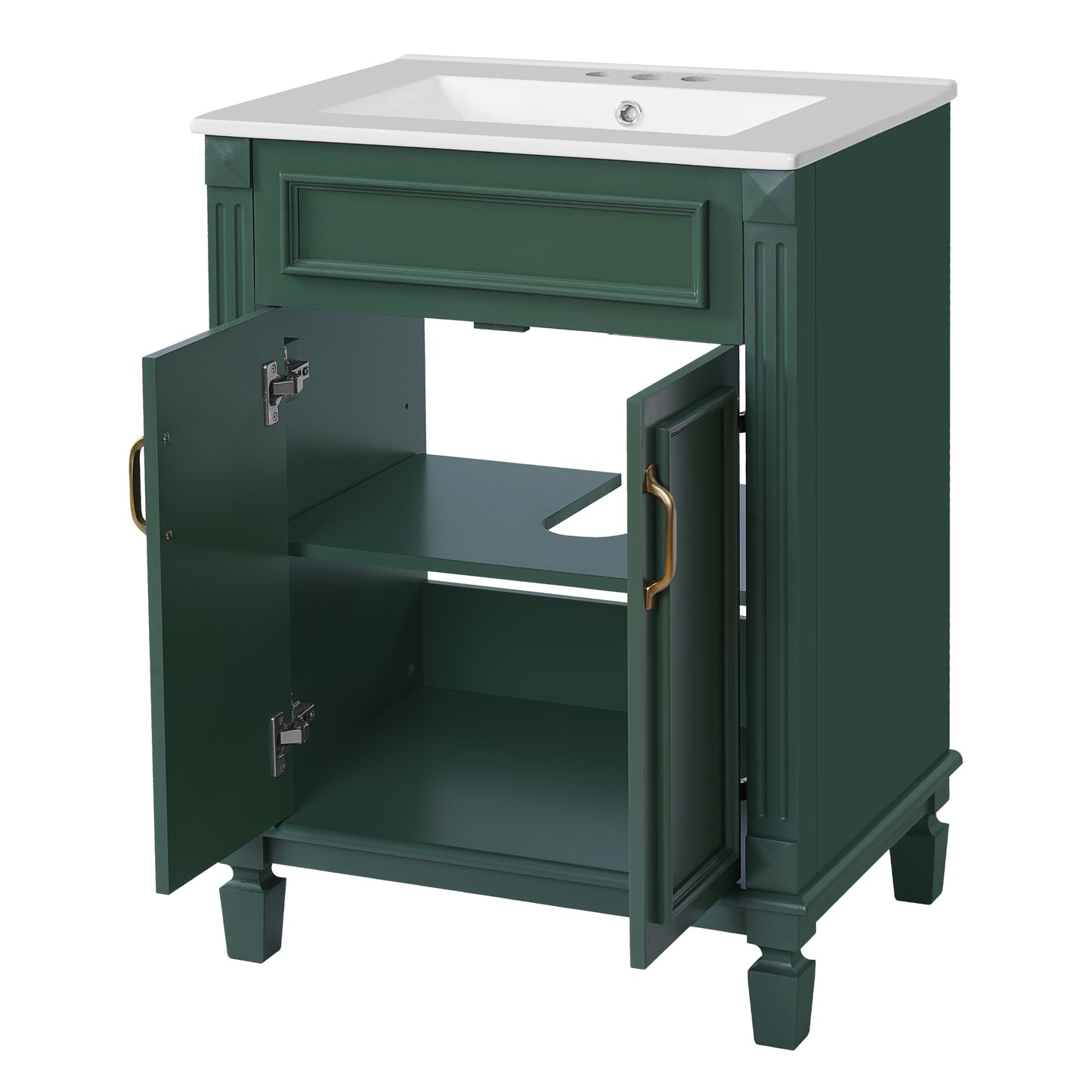 VanityFus 24-in Green Bathroom Vanity Undermount Single Sink Combo with 2 Soft Close with Ceramic Tops Adjustable Shelves