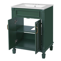 VanityFus 24-in Green Bathroom Vanity Undermount Single Sink Combo with 2 Soft Close with Ceramic Tops Adjustable Shelves
