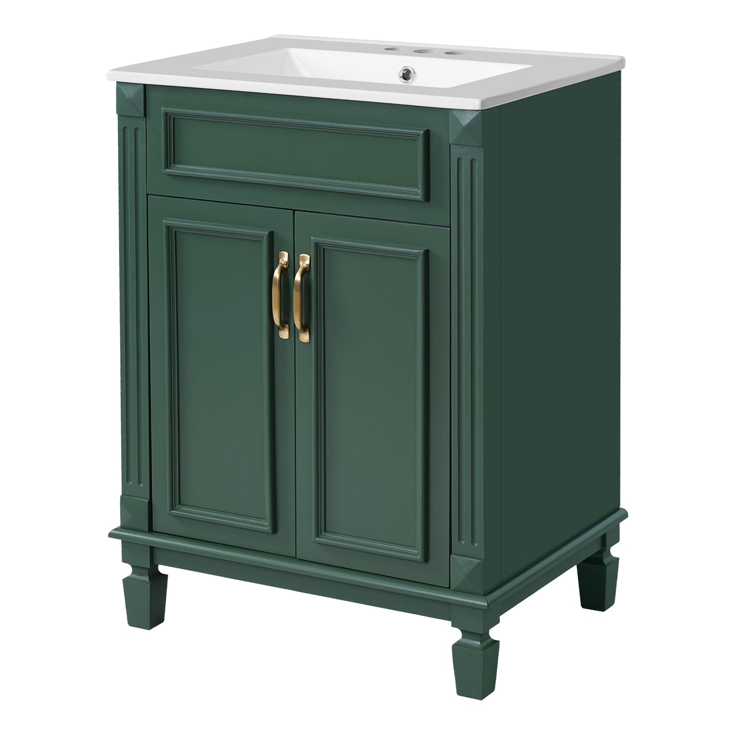 VanityFus 24-in Green Bathroom Vanity Undermount Single Sink Combo with 2 Soft Close with Ceramic Tops Adjustable Shelves