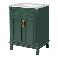 VanityFus 24-in Green Bathroom Vanity Undermount Single Sink Combo with 2 Soft Close with Ceramic Tops Adjustable Shelves