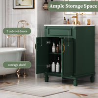 VanityFus 24-in Green Bathroom Vanity Undermount Single Sink Combo with 2 Soft Close with Ceramic Tops Adjustable Shelves