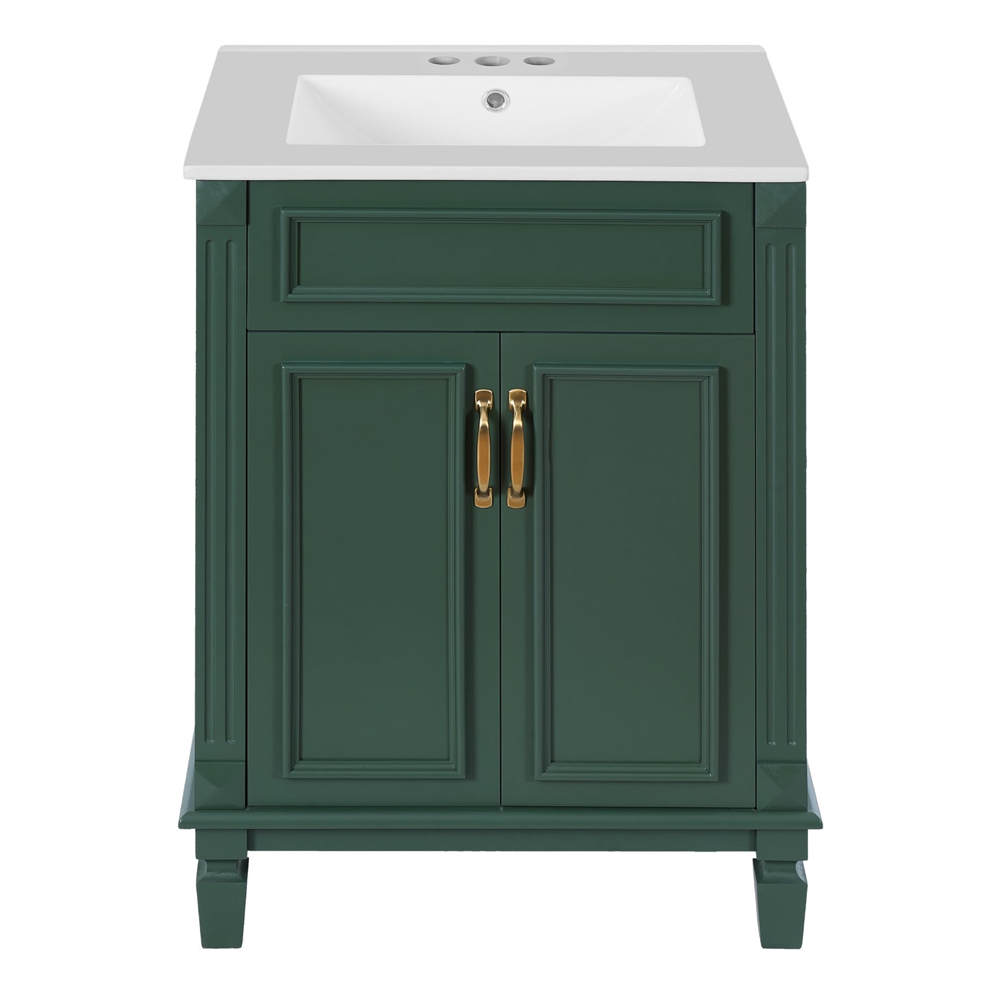 VanityFus 24-in Green Bathroom Vanity Undermount Single Sink Combo with 2 Soft Close with Ceramic Tops Adjustable Shelves