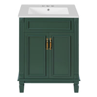 VanityFus 24-in Green Bathroom Vanity Undermount Single Sink Combo with 2 Soft Close with Ceramic Tops Adjustable Shelves