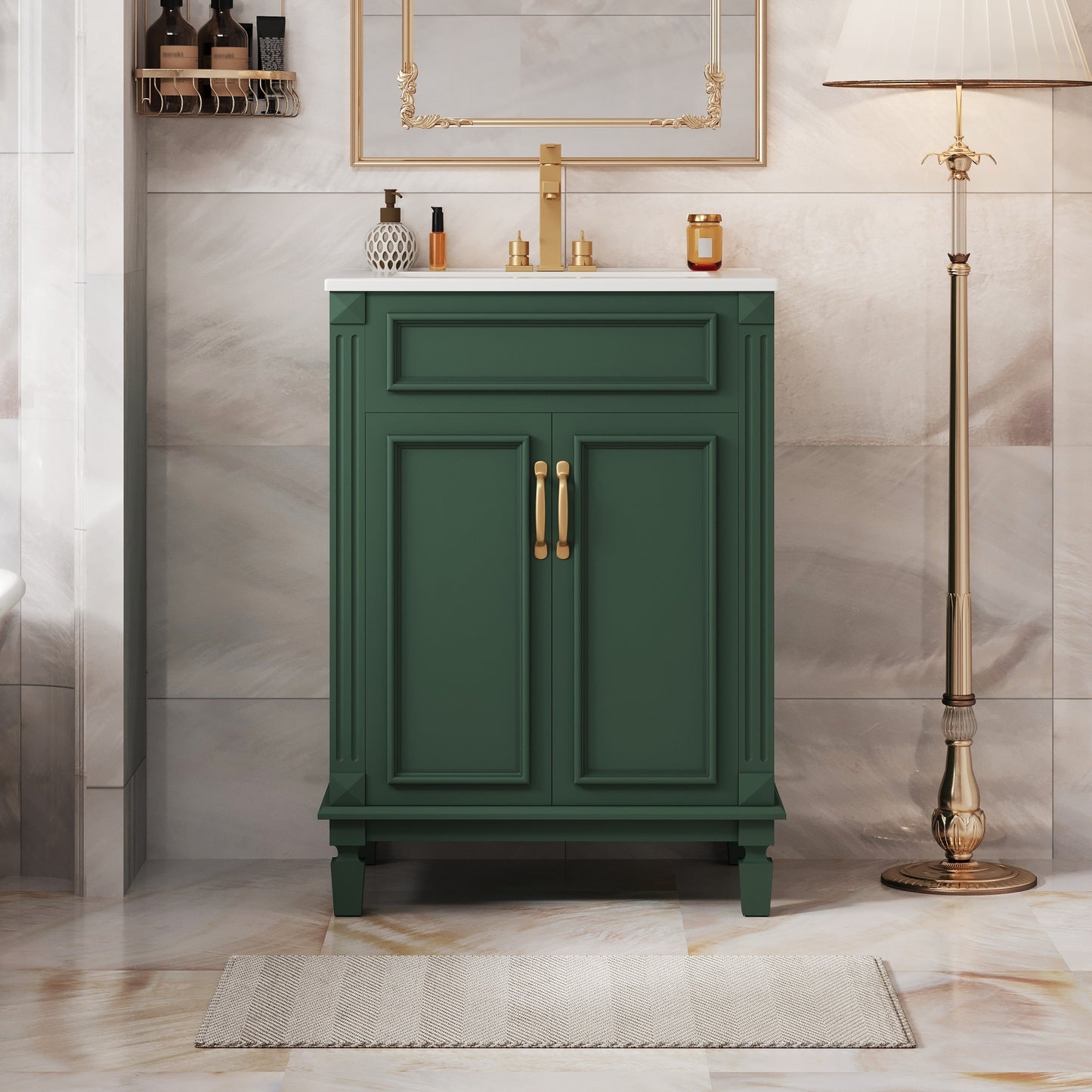 VanityFus 24-in Green Bathroom Vanity Undermount Single Sink Combo with 2 Soft Close with Ceramic Tops Adjustable Shelves