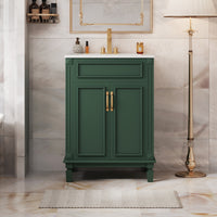 VanityFus 24-in Green Bathroom Vanity Undermount Single Sink Combo with 2 Soft Close with Ceramic Tops Adjustable Shelves