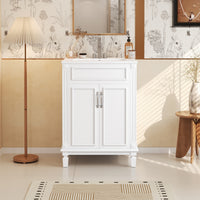 VanityFus 24-in White Bathroom Vanity Undermount Single Sink Combo with 2 Soft Close with Ceramic Tops Adjustable Shelves