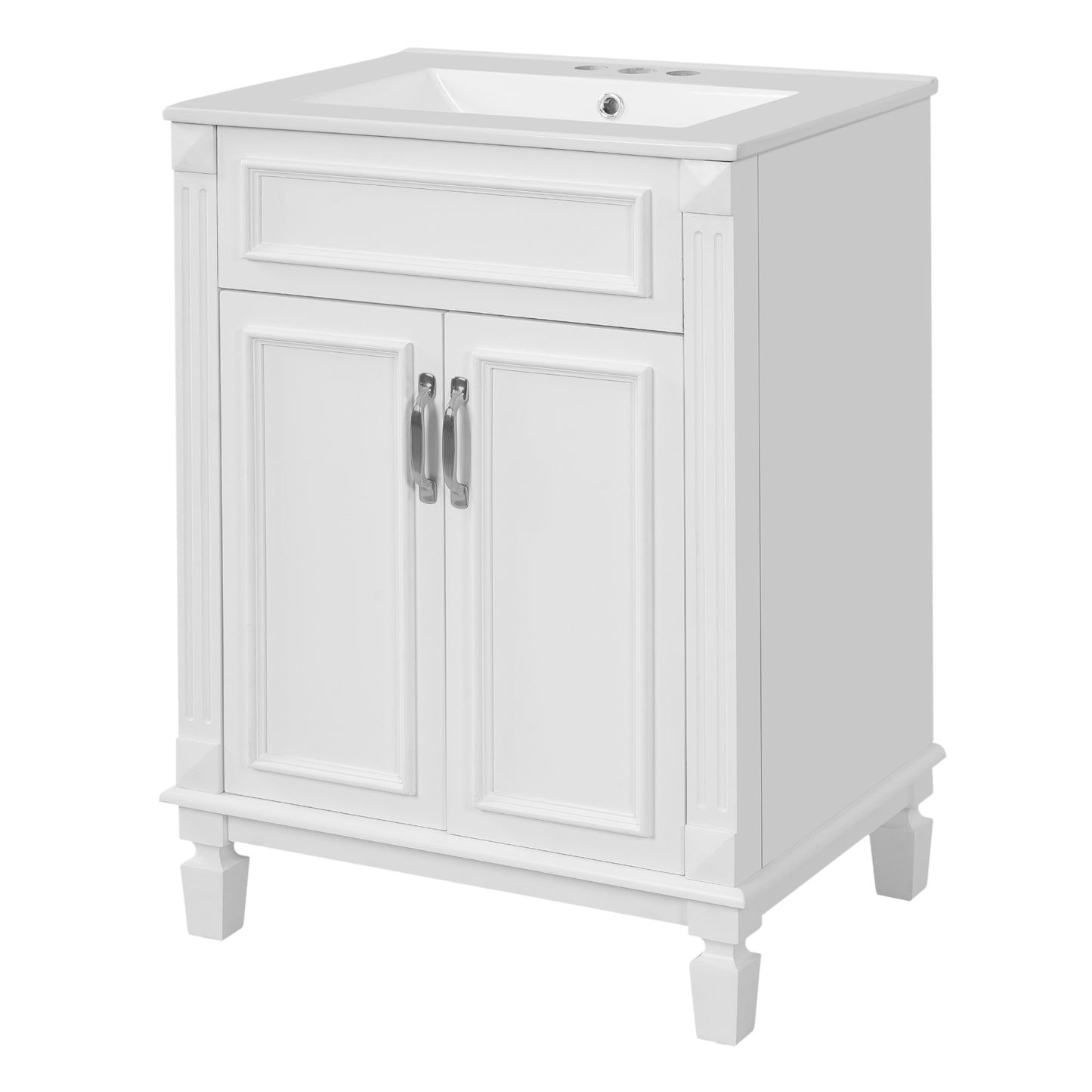 VanityFus 24-in White Bathroom Vanity Undermount Single Sink Combo with 2 Soft Close with Ceramic Tops Adjustable Shelves