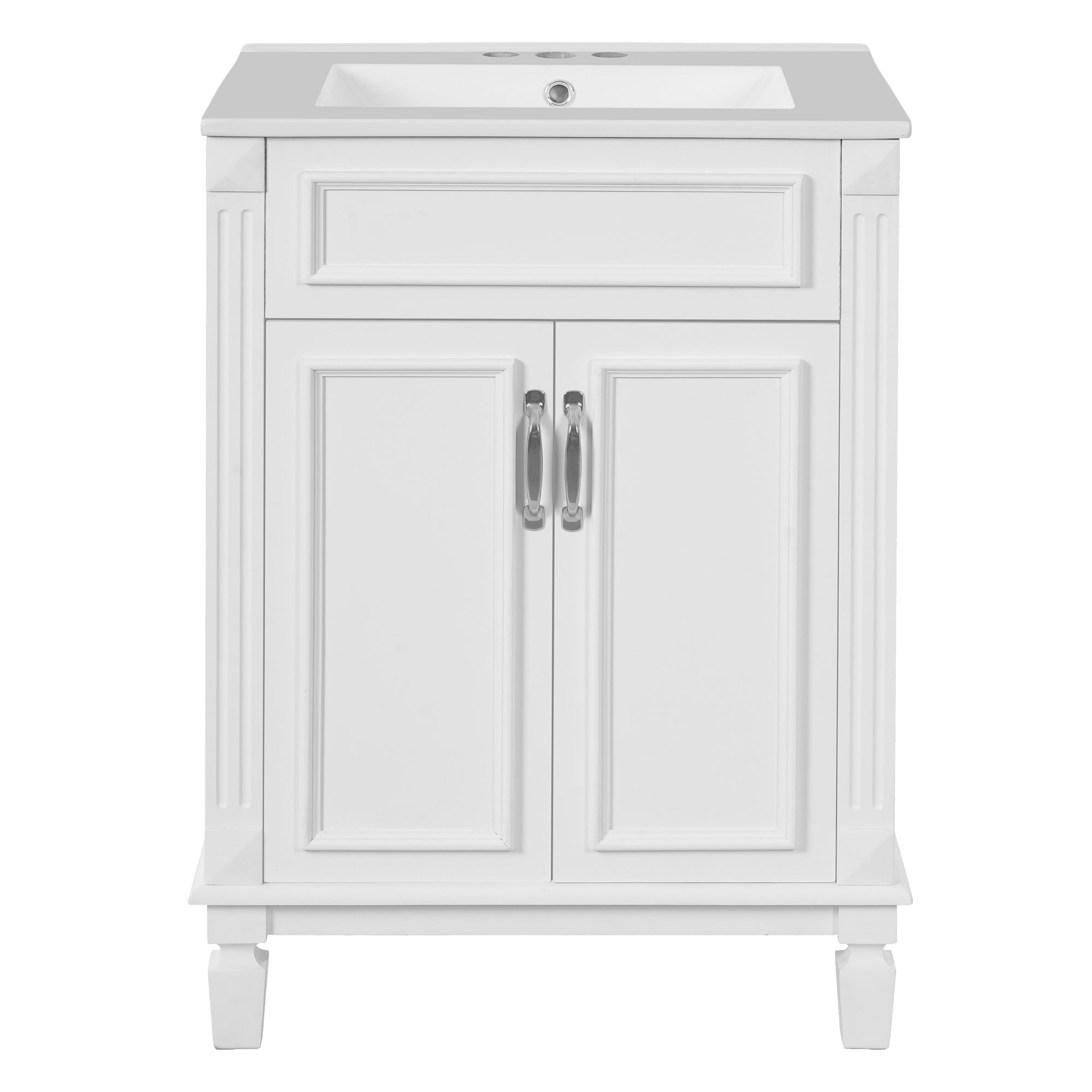 VanityFus 24-in White Bathroom Vanity Undermount Single Sink Combo with 2 Soft Close with Ceramic Tops Adjustable Shelves