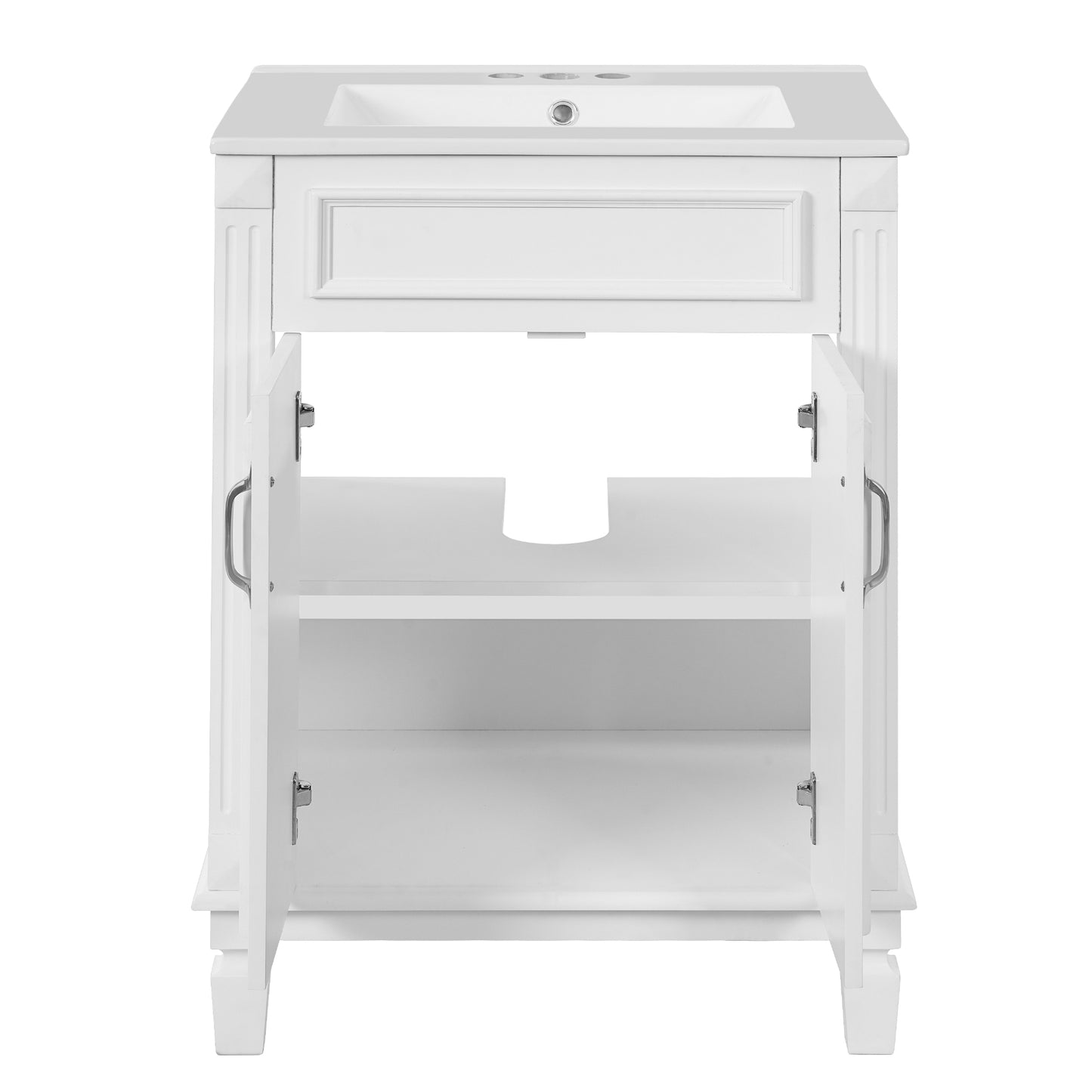 VanityFus 24-in White Bathroom Vanity Undermount Single Sink Combo with 2 Soft Close with Ceramic Tops Adjustable Shelves