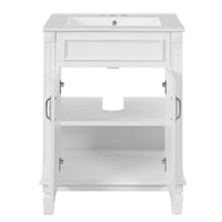 VanityFus 24-in White Bathroom Vanity Undermount Single Sink Combo with 2 Soft Close with Ceramic Tops Adjustable Shelves