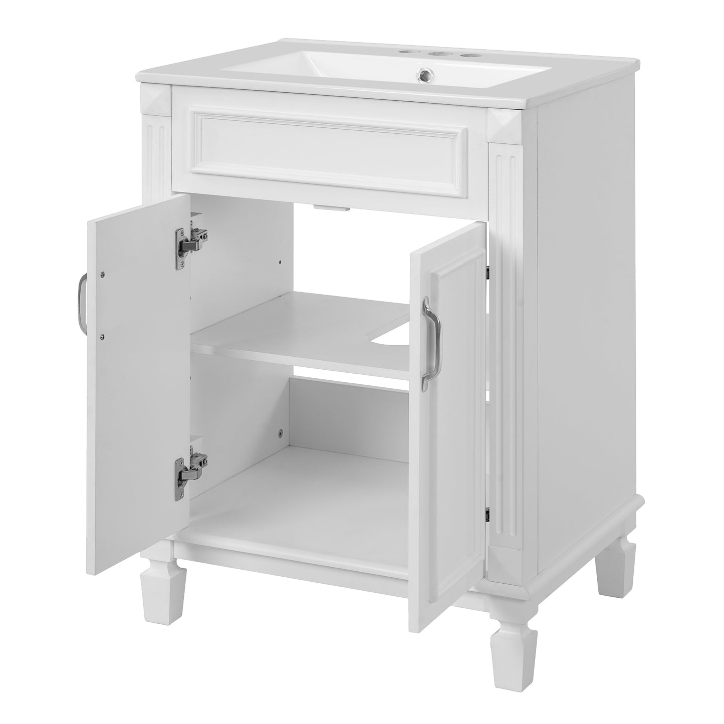 VanityFus 24-in White Bathroom Vanity Undermount Single Sink Combo with 2 Soft Close with Ceramic Tops Adjustable Shelves