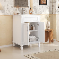 VanityFus 24-in White Bathroom Vanity Undermount Single Sink Combo with 2 Soft Close with Ceramic Tops Adjustable Shelves