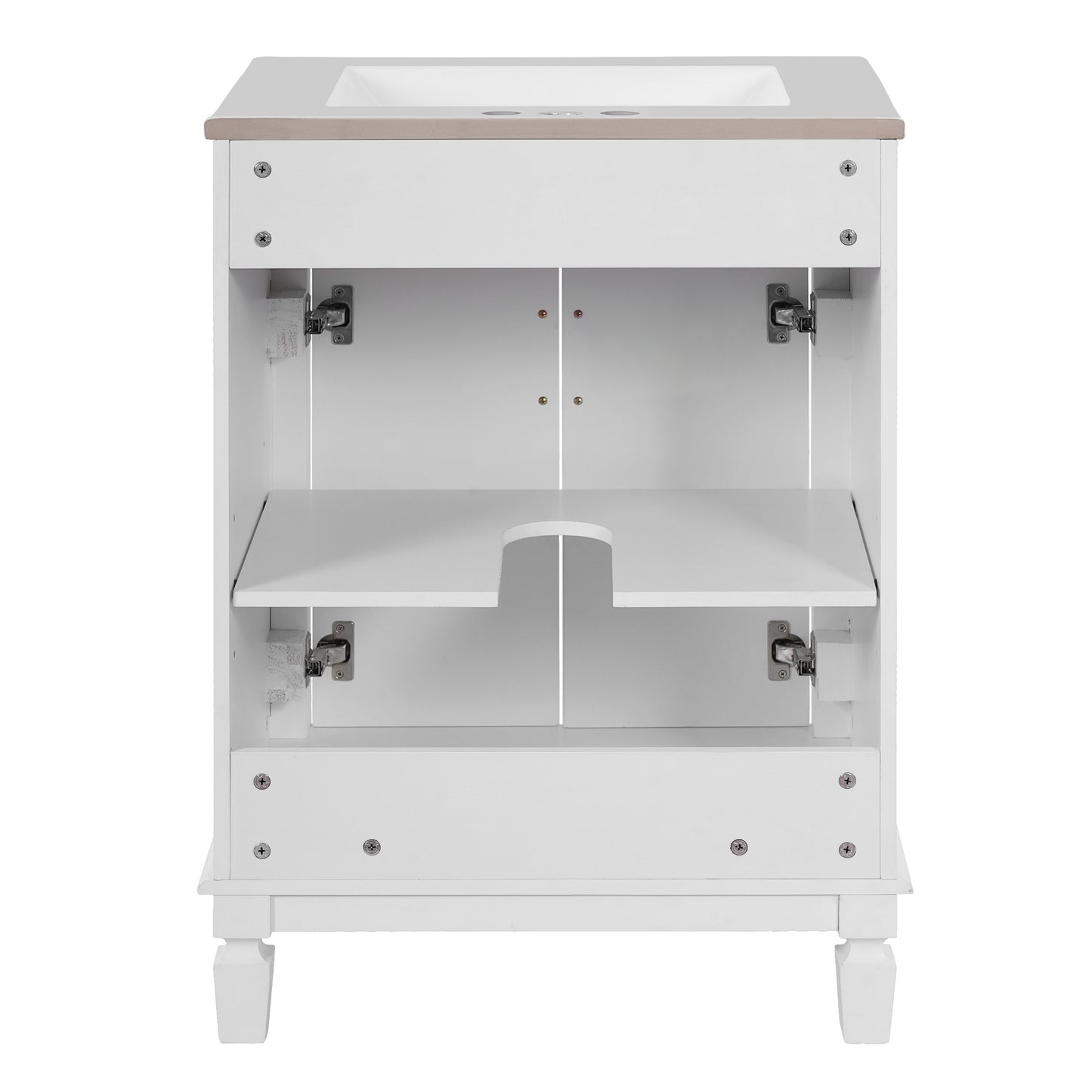 VanityFus 24-in White Bathroom Vanity Undermount Single Sink Combo with 2 Soft Close with Ceramic Tops Adjustable Shelves