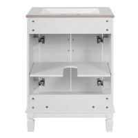 VanityFus 24-in White Bathroom Vanity Undermount Single Sink Combo with 2 Soft Close with Ceramic Tops Adjustable Shelves