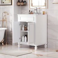 VanityFus 24-in White Bathroom Vanity Undermount Single Sink Combo with 2 Soft Close with Ceramic Tops Adjustable Shelves