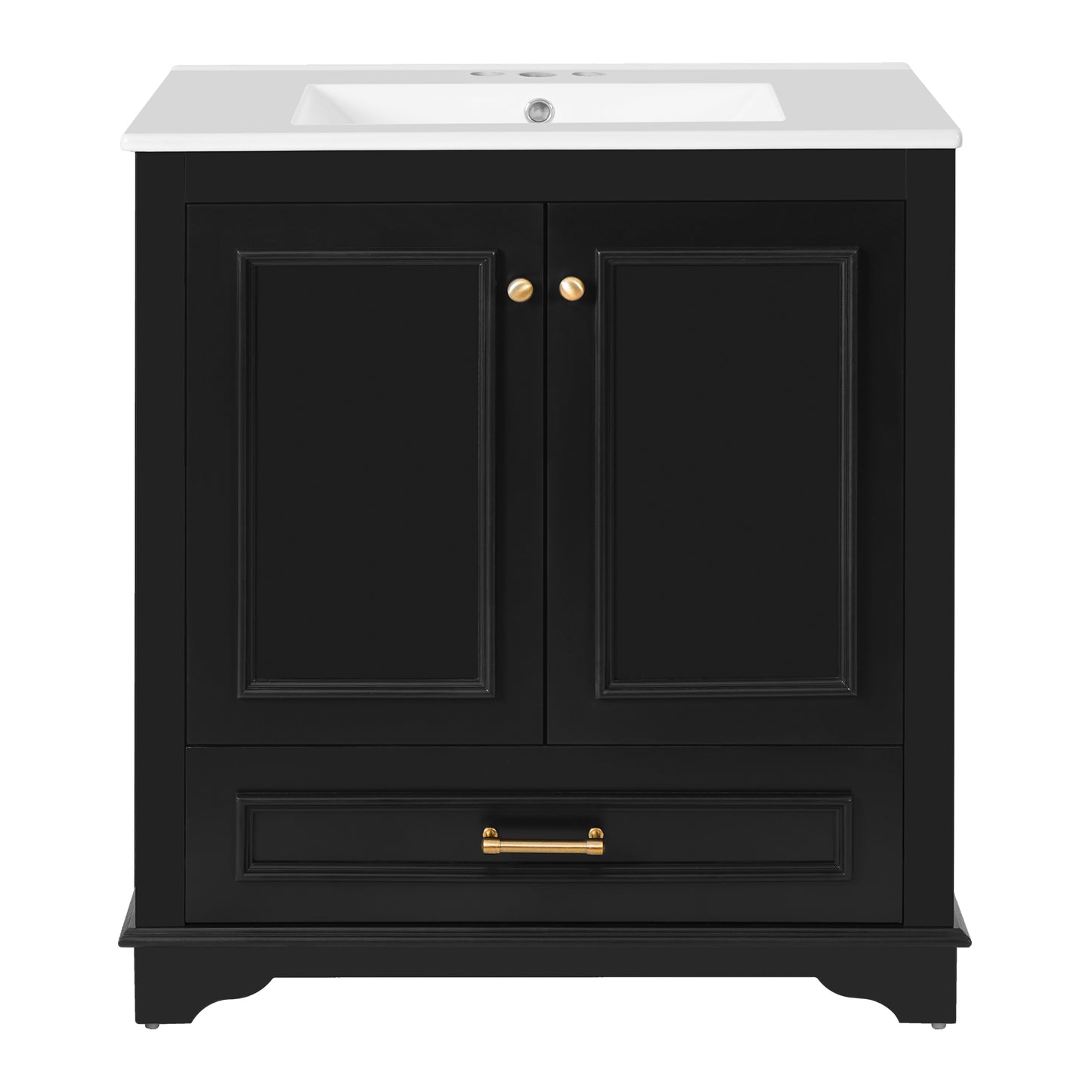 VanityFus 30.5-in Black Single Sink Bathroom Vanity with Ceramic Top Undermount 2 Soft-Closing Doors 1 Drawer Adjustable Shelves