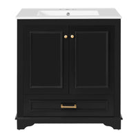 VanityFus 30.5-in Black Single Sink Bathroom Vanity with Ceramic Top Undermount 2 Soft-Closing Doors 1 Drawer Adjustable Shelves