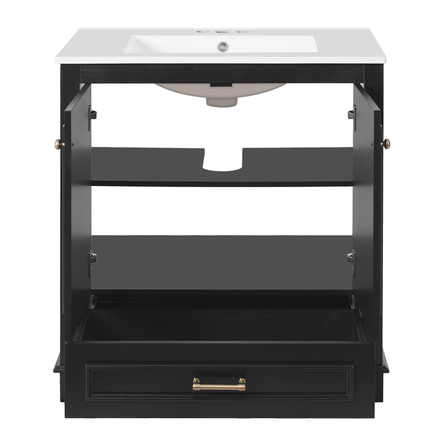 VanityFus 30.5-in Black Single Sink Bathroom Vanity with Ceramic Top Undermount 2 Soft-Closing Doors 1 Drawer Adjustable Shelves