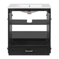 VanityFus 30.5-in Black Single Sink Bathroom Vanity with Ceramic Top Undermount 2 Soft-Closing Doors 1 Drawer Adjustable Shelves