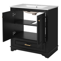 VanityFus 30.5-in Black Single Sink Bathroom Vanity with Ceramic Top Undermount 2 Soft-Closing Doors 1 Drawer Adjustable Shelves