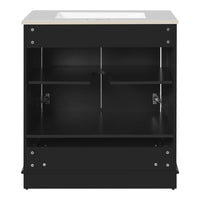 VanityFus 30.5-in Black Single Sink Bathroom Vanity with Ceramic Top Undermount 2 Soft-Closing Doors 1 Drawer Adjustable Shelves