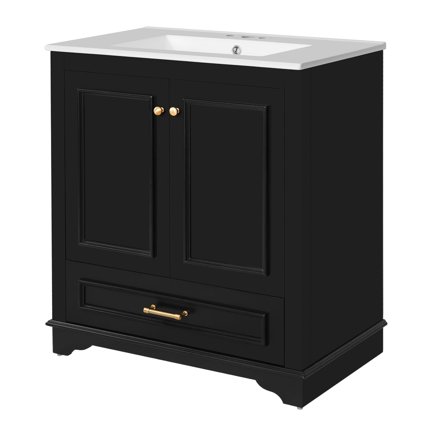 VanityFus 30.5-in Black Single Sink Bathroom Vanity with Ceramic Top Undermount 2 Soft-Closing Doors 1 Drawer Adjustable Shelves