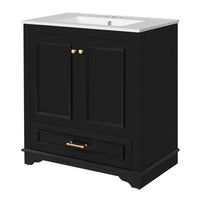 VanityFus 30.5-in Black Single Sink Bathroom Vanity with Ceramic Top Undermount 2 Soft-Closing Doors 1 Drawer Adjustable Shelves