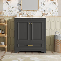 VanityFus 30.5-in Black Single Sink Bathroom Vanity with Ceramic Top Undermount 2 Soft-Closing Doors 1 Drawer Adjustable Shelves