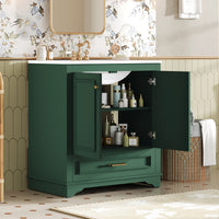 VanityFus 30.5-in Green Single Sink Bathroom Vanity with Ceramic Top Undermount 2 Soft-Closing Doors 1 Drawer Adjustable Shelves