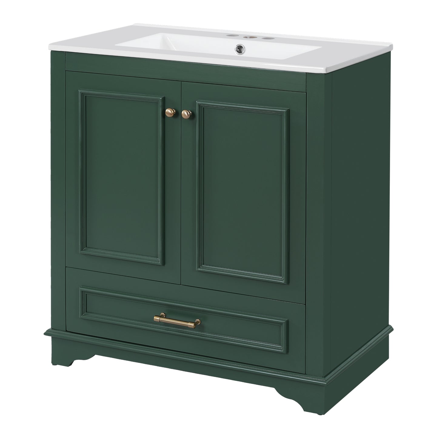 VanityFus 30.5-in Green Single Sink Bathroom Vanity with Ceramic Top Undermount 2 Soft-Closing Doors 1 Drawer Adjustable Shelves
