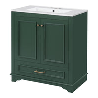 VanityFus 30.5-in Green Single Sink Bathroom Vanity with Ceramic Top Undermount 2 Soft-Closing Doors 1 Drawer Adjustable Shelves