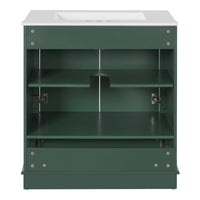 VanityFus 30.5-in Green Single Sink Bathroom Vanity with Ceramic Top Undermount 2 Soft-Closing Doors 1 Drawer Adjustable Shelves