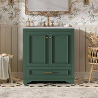 VanityFus 30.5-in Green Single Sink Bathroom Vanity with Ceramic Top Undermount 2 Soft-Closing Doors 1 Drawer Adjustable Shelves