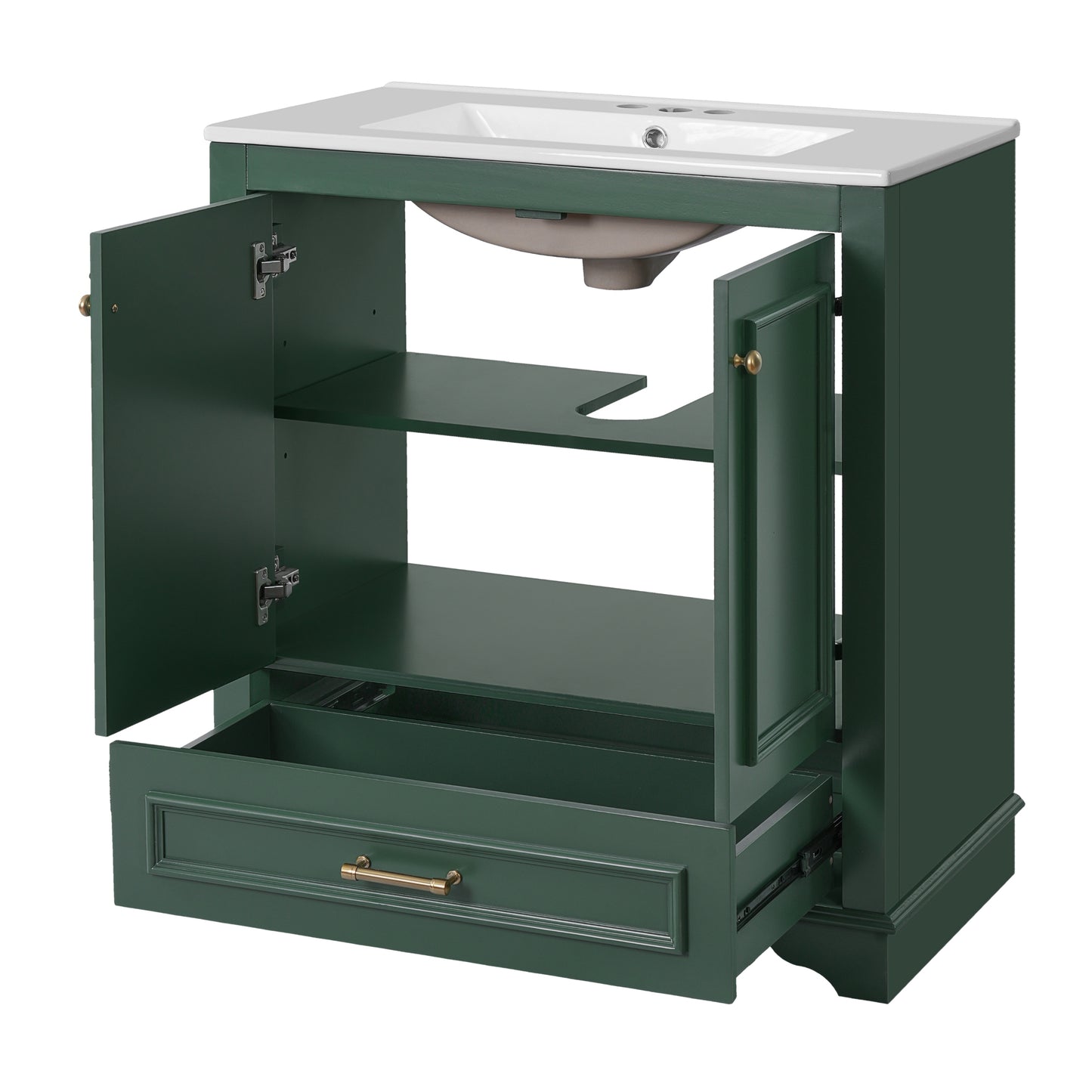 VanityFus 30.5-in Green Single Sink Bathroom Vanity with Ceramic Top Undermount 2 Soft-Closing Doors 1 Drawer Adjustable Shelves