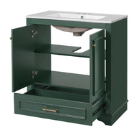VanityFus 30.5-in Green Single Sink Bathroom Vanity with Ceramic Top Undermount 2 Soft-Closing Doors 1 Drawer Adjustable Shelves