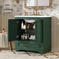 VanityFus 30.5-in Green Single Sink Bathroom Vanity with Ceramic Top Undermount 2 Soft-Closing Doors 1 Drawer Adjustable Shelves