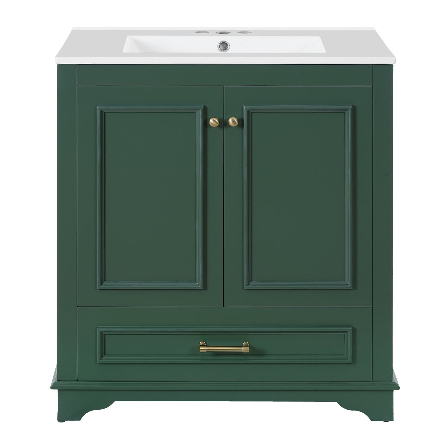 VanityFus 30.5-in Green Single Sink Bathroom Vanity with Ceramic Top Undermount 2 Soft-Closing Doors 1 Drawer Adjustable Shelves