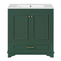 VanityFus 30.5-in Green Single Sink Bathroom Vanity with Ceramic Top Undermount 2 Soft-Closing Doors 1 Drawer Adjustable Shelves