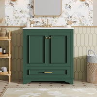 VanityFus 30.5-in Green Single Sink Bathroom Vanity with Ceramic Top Undermount 2 Soft-Closing Doors 1 Drawer Adjustable Shelves